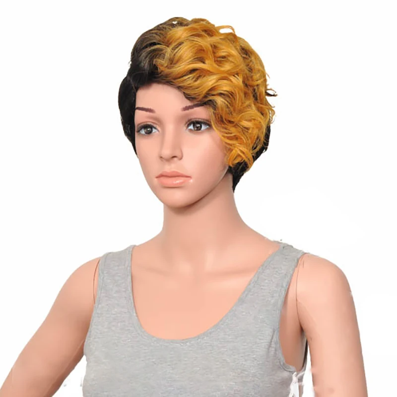HAIRJOY женский специальный смешанный цвет боковая часть короткий кудрявый синтетический парик для волос