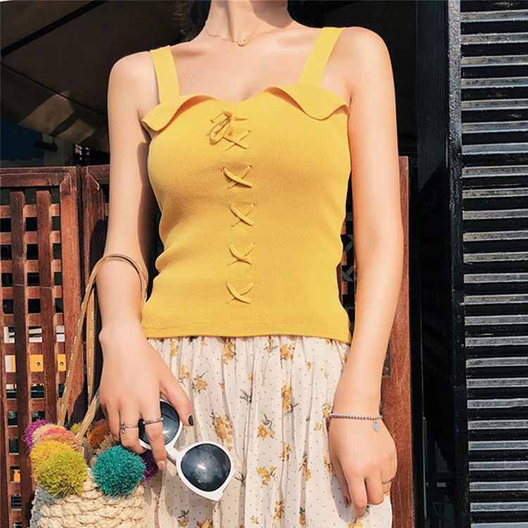 

Thailand Vacation Beach Knitted Sleeveless Slim Fit Inner Wear Vest Outer Wear Sexy Sling Women 'S Undershirt Women 'S Top