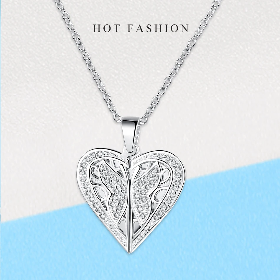 Персонализированное ожерелье в форме сердца с кристаллом-бабочкой на заказ