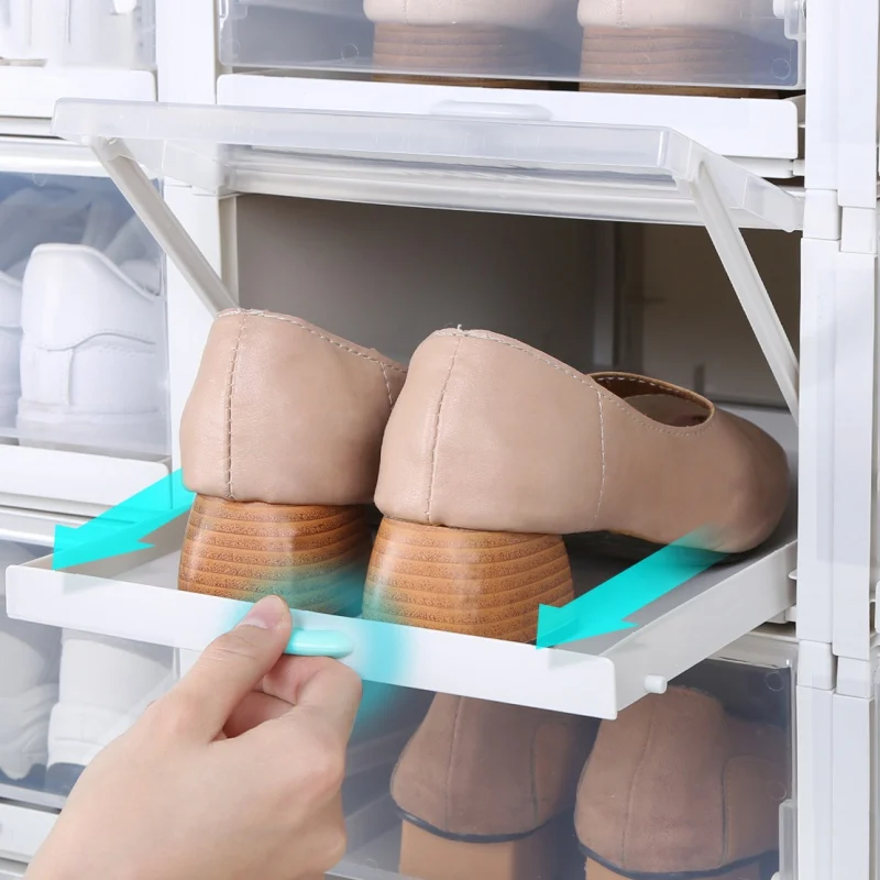 

3Pcs Clear Plastic Shoes Boxes Stackable Floding DIY Shoes Drawers Storage Container Organizers Save Space organizador zapatos