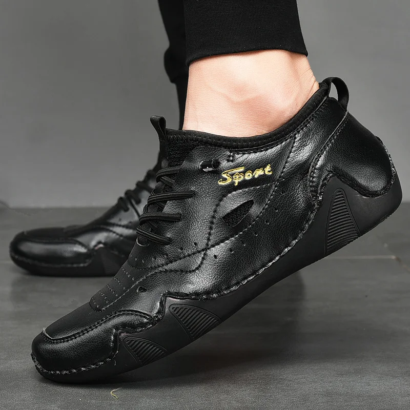 Новинка 2020 года Мужская кожаная повседневная обувь на плоской подошве ручной