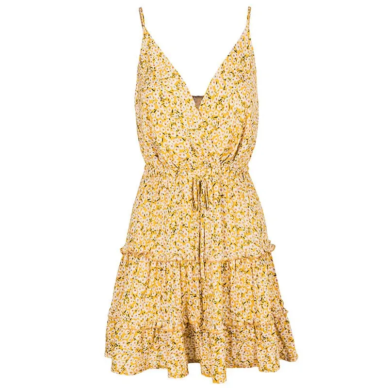 Популярное женское платье с цветочным принтом v-образным вырезом бретельками и