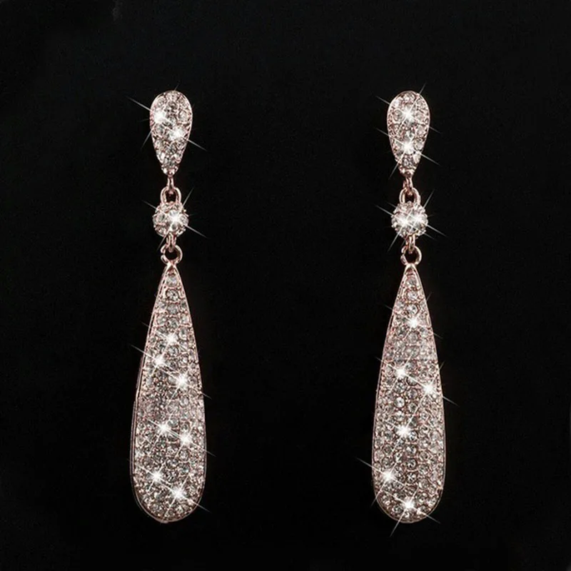 Новые модные висячие серьги с цирконием в форме слезы золотого и серебряного