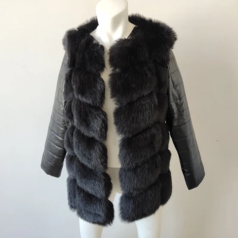 

Wepbel Women Overcoats Trench Faux Fur Outwear Imitation Fur Coat Overcoat Slim Leather Jacket Black Long Sleeve Thick Warm