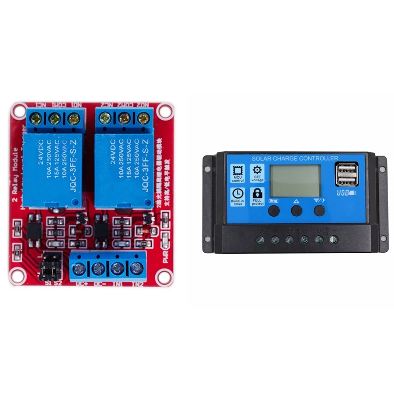 

2-канальный релейный модуль постоянного тока 24 В с изоляцией оптрона и 20 А 12 В 24 в автоматический рабочий ШИМ Контроллер заряда солнечной бат...
