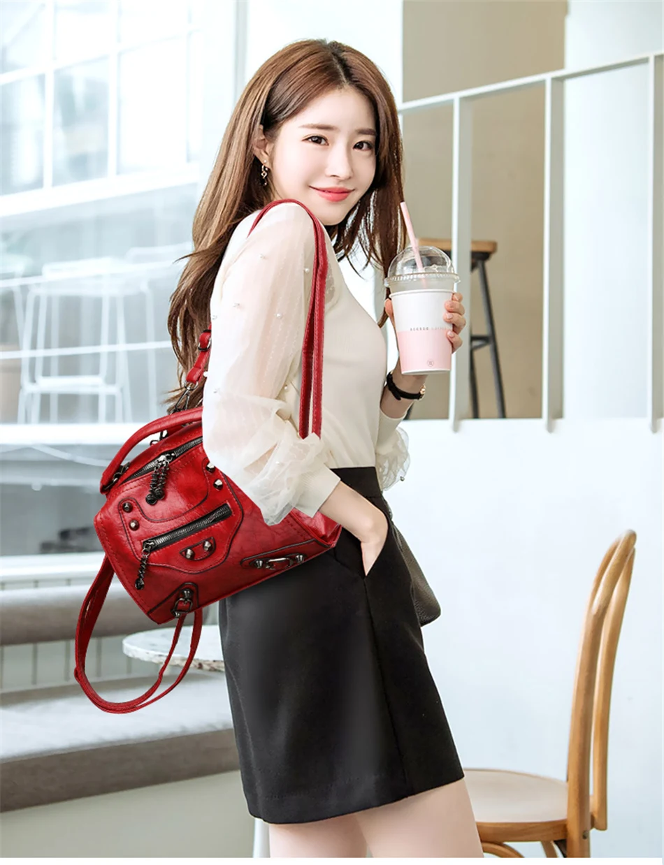 Mochila Feminina, рюкзак из мягкой кожи, женский рюкзак, высокое качество, рюкзак с заклепками, дамские сумки через плечо для женщин, Sac