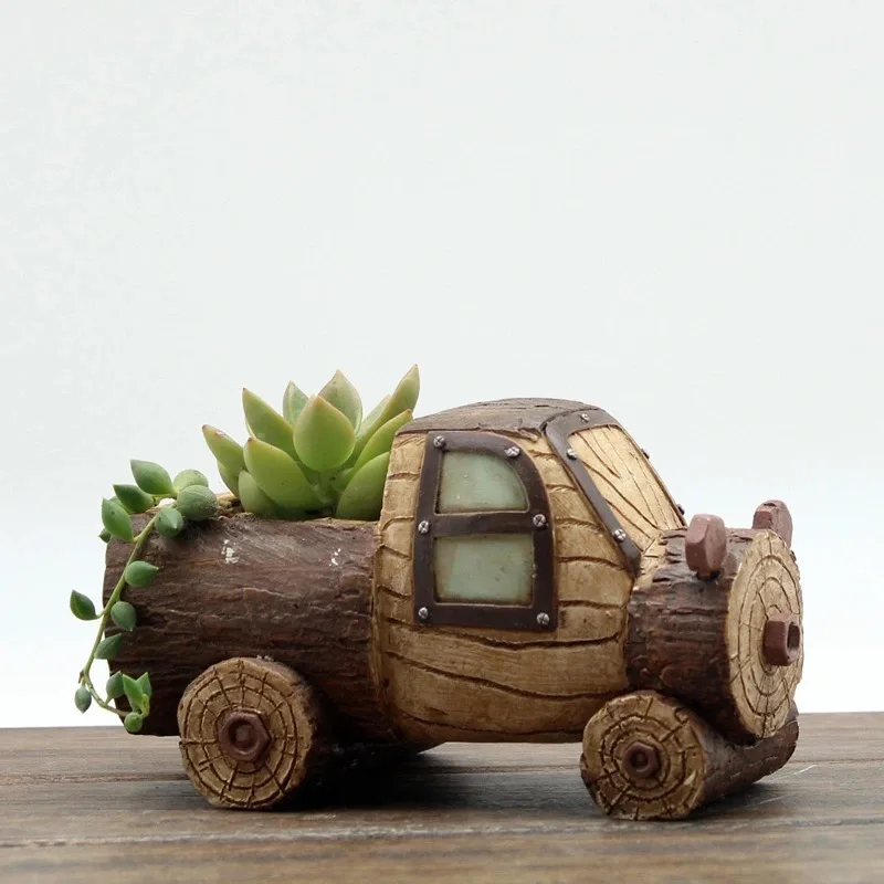 

Creative Succulent Plants Planter Flowerpot Cartoon Wood Grain Resin Stump Home Office Decoration Potted Plants Mini Furniture