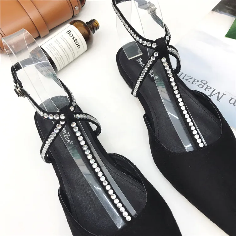 

Net red 2019 water drill sandals flat heel pointed single shoes spring women's shoes