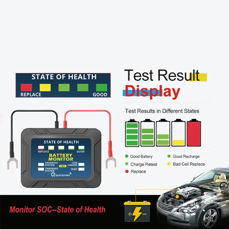 

Auto Battery Monitor 12V Automotive Cranking Charging System Test Scan Tool BM2