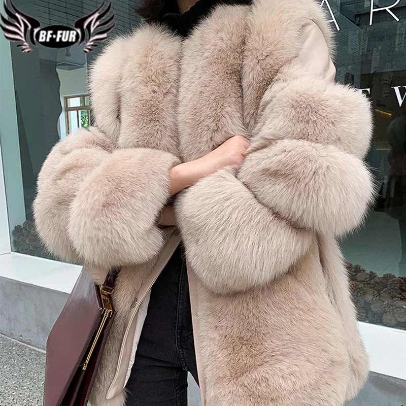 

Real Fox Fur Coat Women Fashionable Stitching Sheepskin Locomotive Style Imported Fall Pelt Warm Ladies Jacket 2021 New Winter