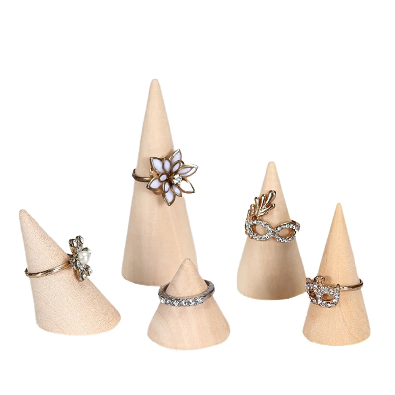 

Wooden Ring Holder Display Cone Rack Finger Ring Jewelry Stand Storage Organizer