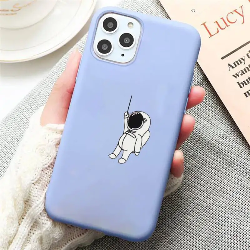 

Cartoon astronaut luxury Phone Case coque capa Candy Color for iPhone 11 12 mini pro XS MAX 8 7 6 6S Plus X SE 2020 XR