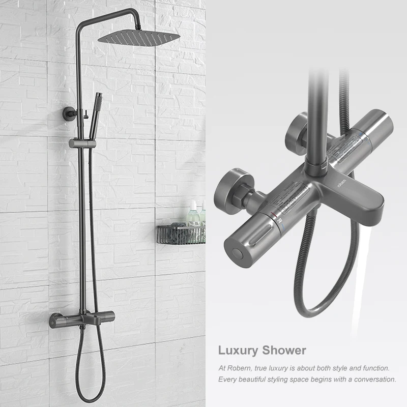 Shower Faucet Thermostat Control Chrome Set Rotatable with lifting Waterfall Rain System bathtub faucets | Обустройство дома