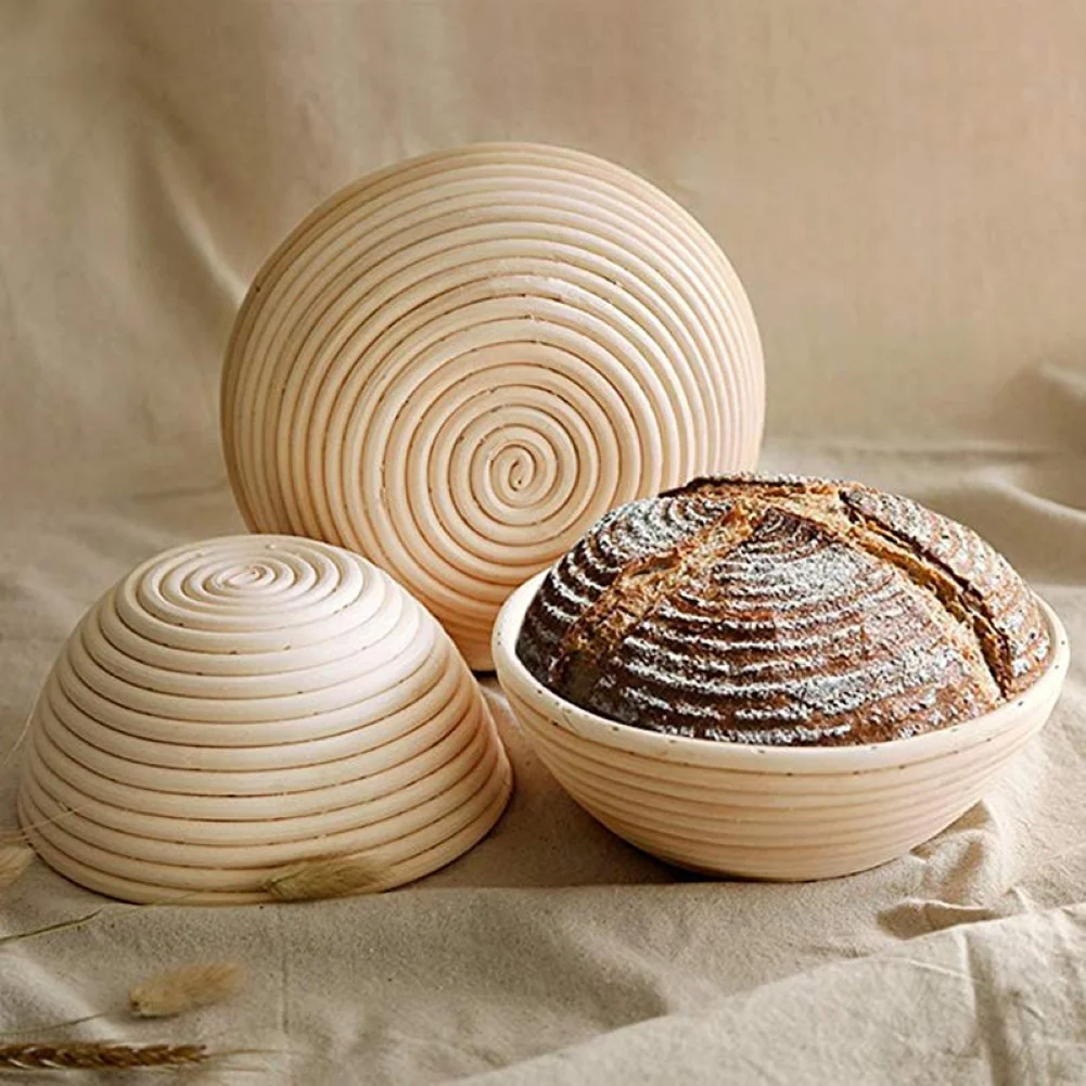 

Oval/Round Natural Rattan Fermentation Basket Bread Banneton Dough Wicker With Cover Woven Storage Proofing Proving Baskets Tool