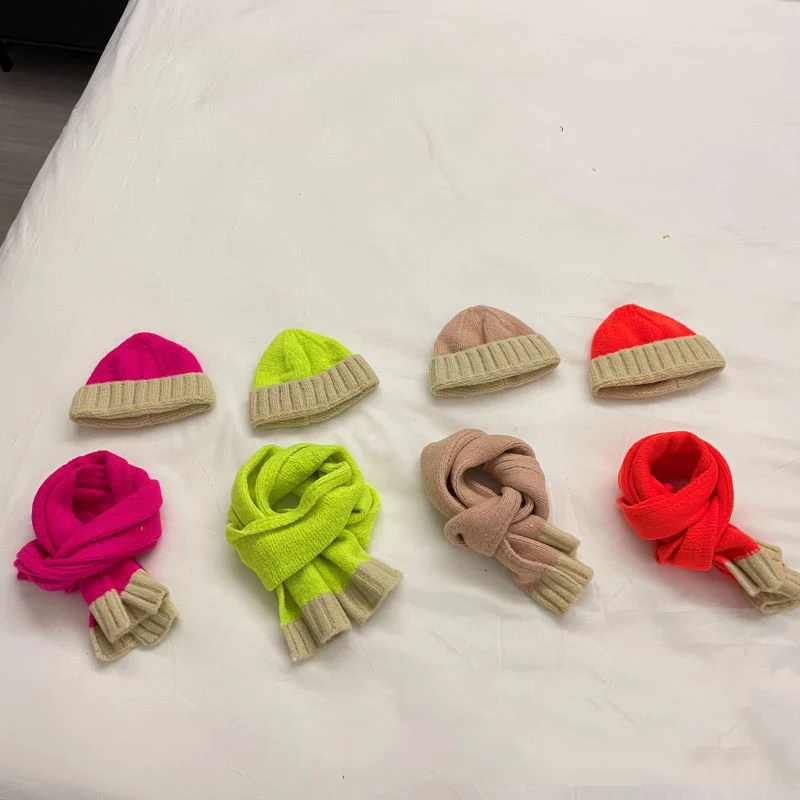 

Autumn winter baby hat scarf set Children's warm wool hat neck wrap Boys and girls lovely knitting wool hats and scarves