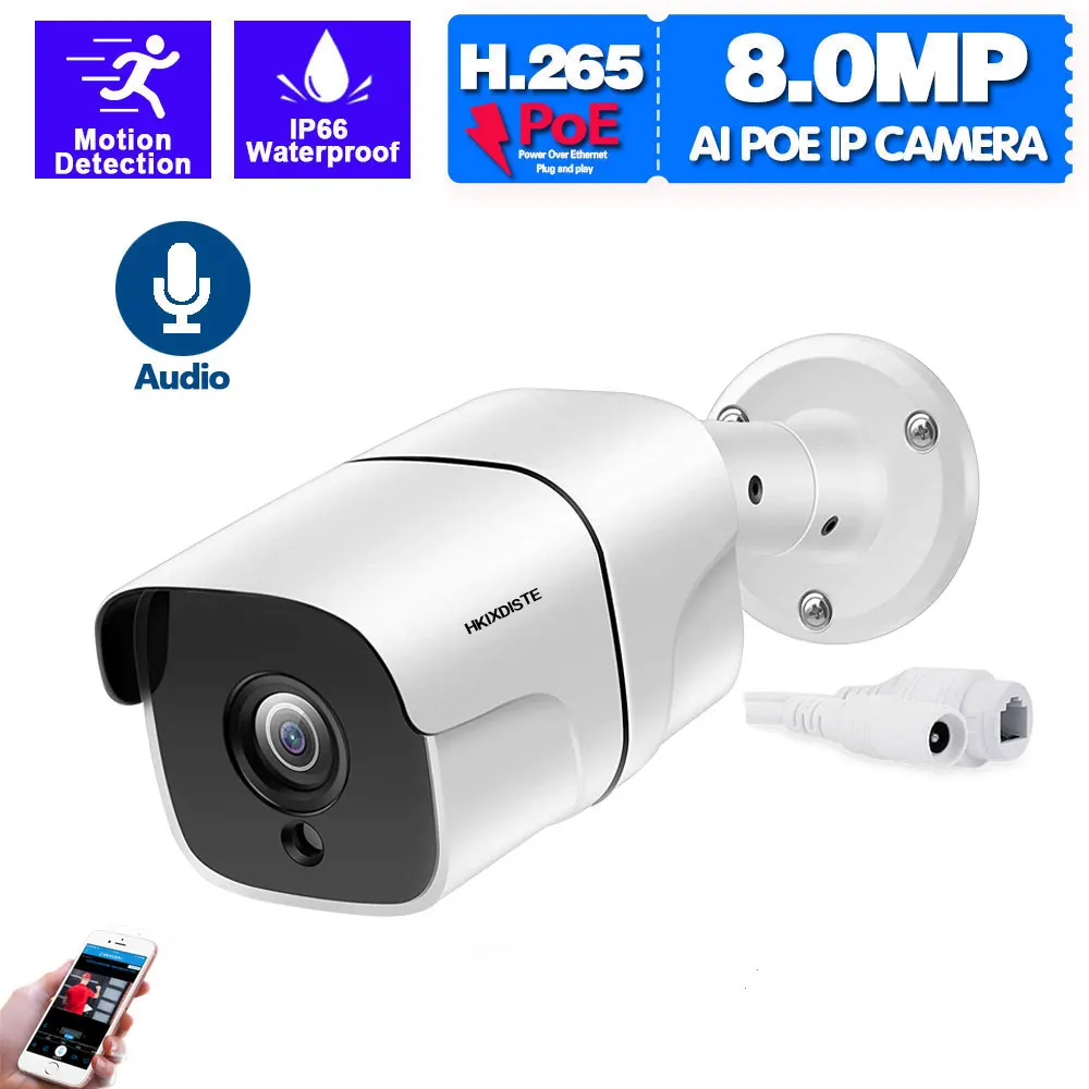 

4K POE IP Bullet Cameras Outdoor Waterproof Ai Audio CCTV Security Camera 8MP IR Night Vision Video Surveillance System POE Kit