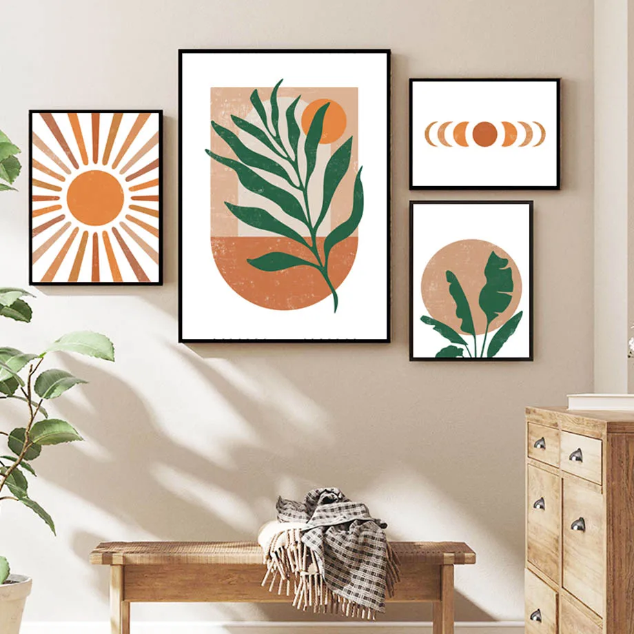 

Medieval Abstract Cactus Palm Leaf Boho Wall Art Canvas Painting Nordic Monstera Posters Prints Wall Pictures Living Room Decor