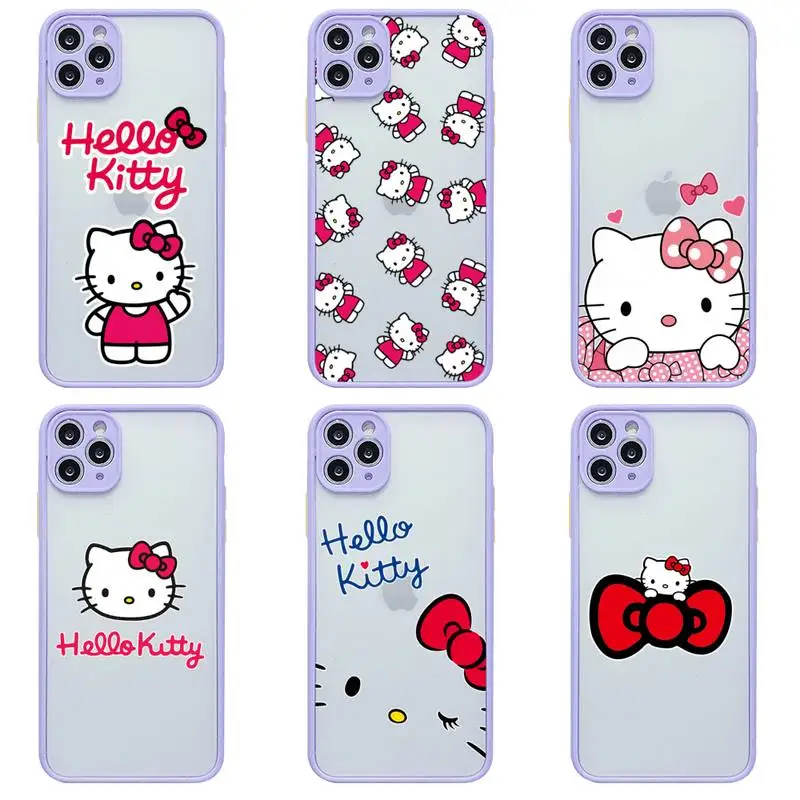 Чехол Hellos Kitties для телефона iphone 12 11 Pro Max Mini XS 8 7 Plus X SE 2020 XR светло фиолетовый матовый