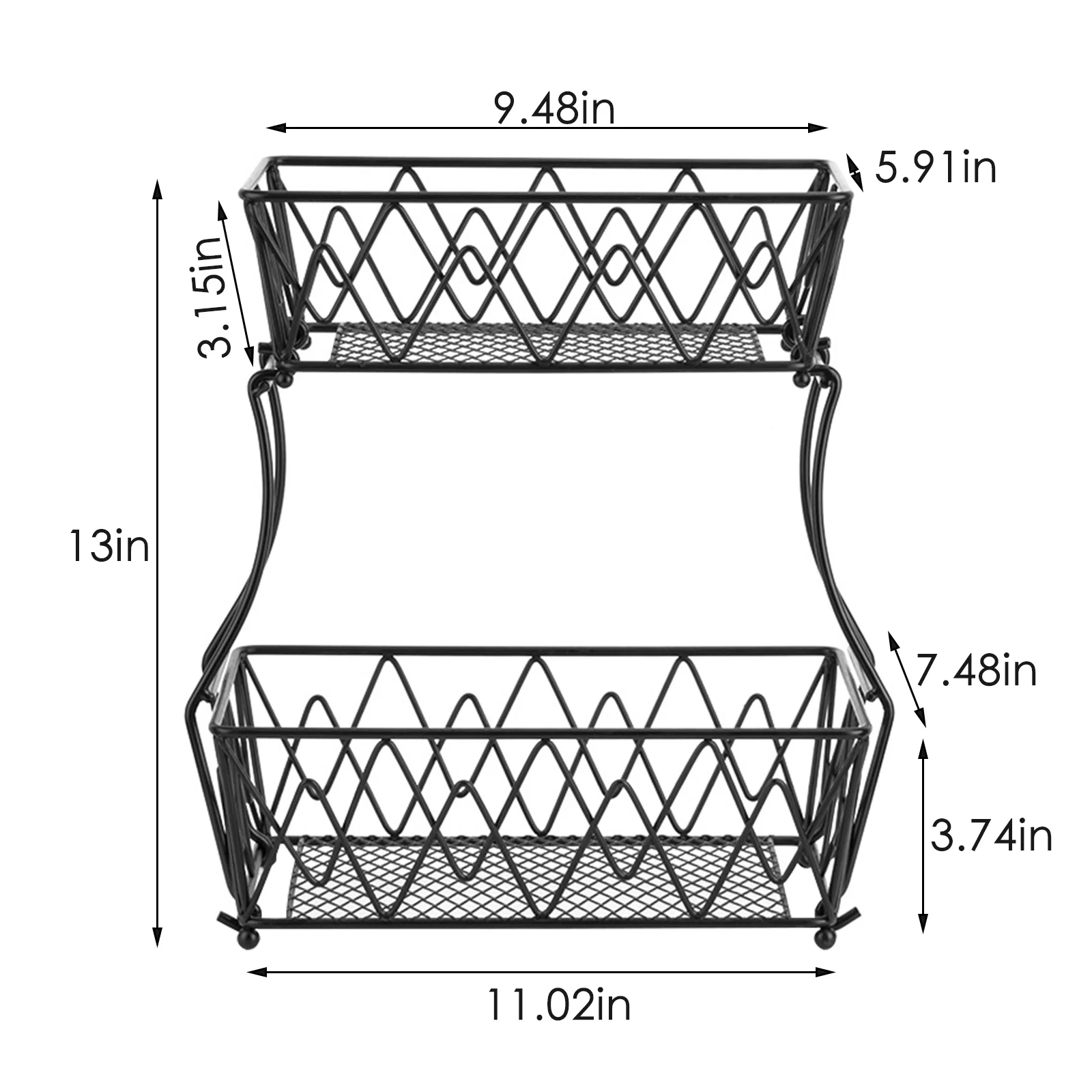 

2 Tier Fruit Basket Detachable Bread Display Stand Storage Holder Kitchen Vegetable Drain Rack Wrought Iron Fruit Basket