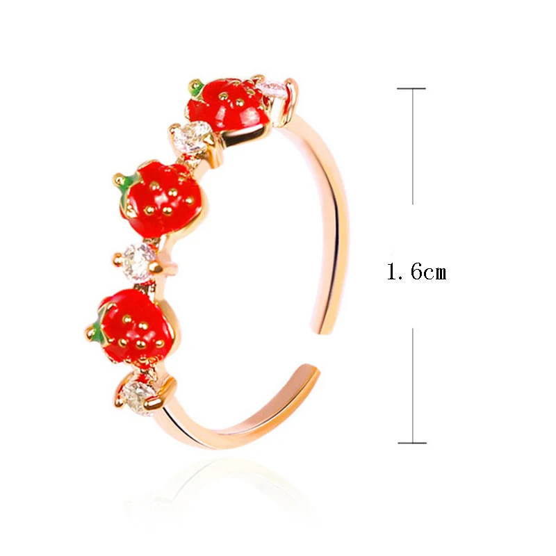 

Trendy Colourful Strawberry Open Ring For Women Korean Creative Geometric Cute Adjustable Rings Jewelry Best Jewelry Gifts