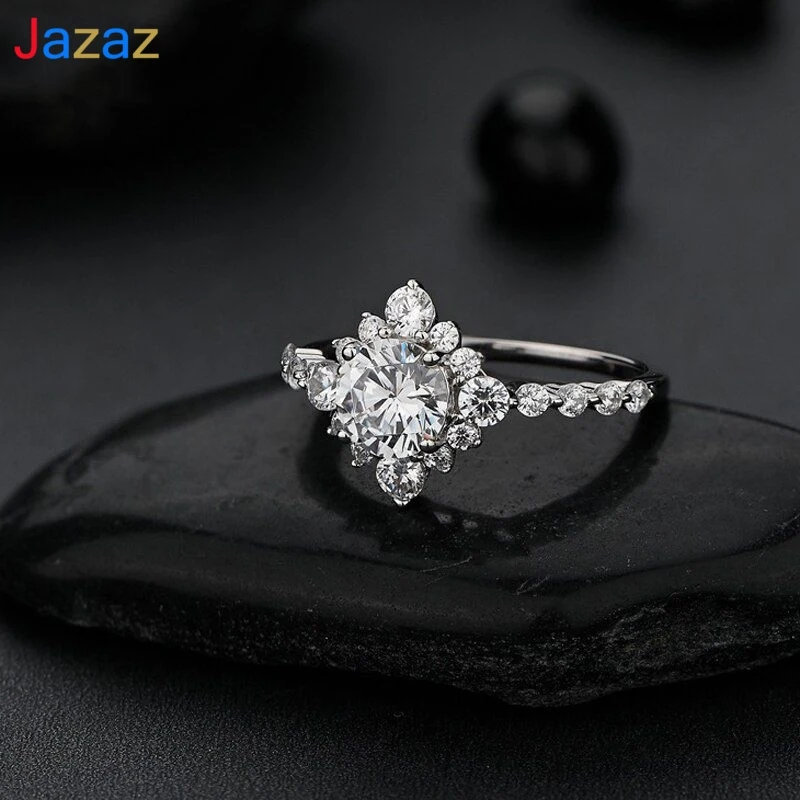 

Jazaz 100% 925 Sterling Silver Sparkling Luxurious Angle 5A Zircon Wedding Ring Women Party Fine Jewely Anniversary Gift B0264