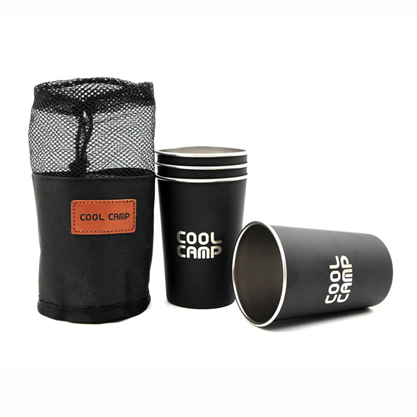 

4pcs/lot 350ml Outdoor Camping Tableware Travel Cups Set Picnic Supplies Stainless Steel Wine Beer Cup Whiskey Mugs storage bag
