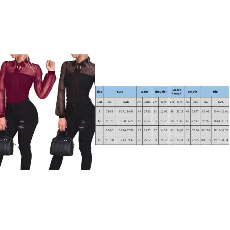 Женское Сетчатое боди с длинным рукавом Черное Кружевное составного кроя ложным