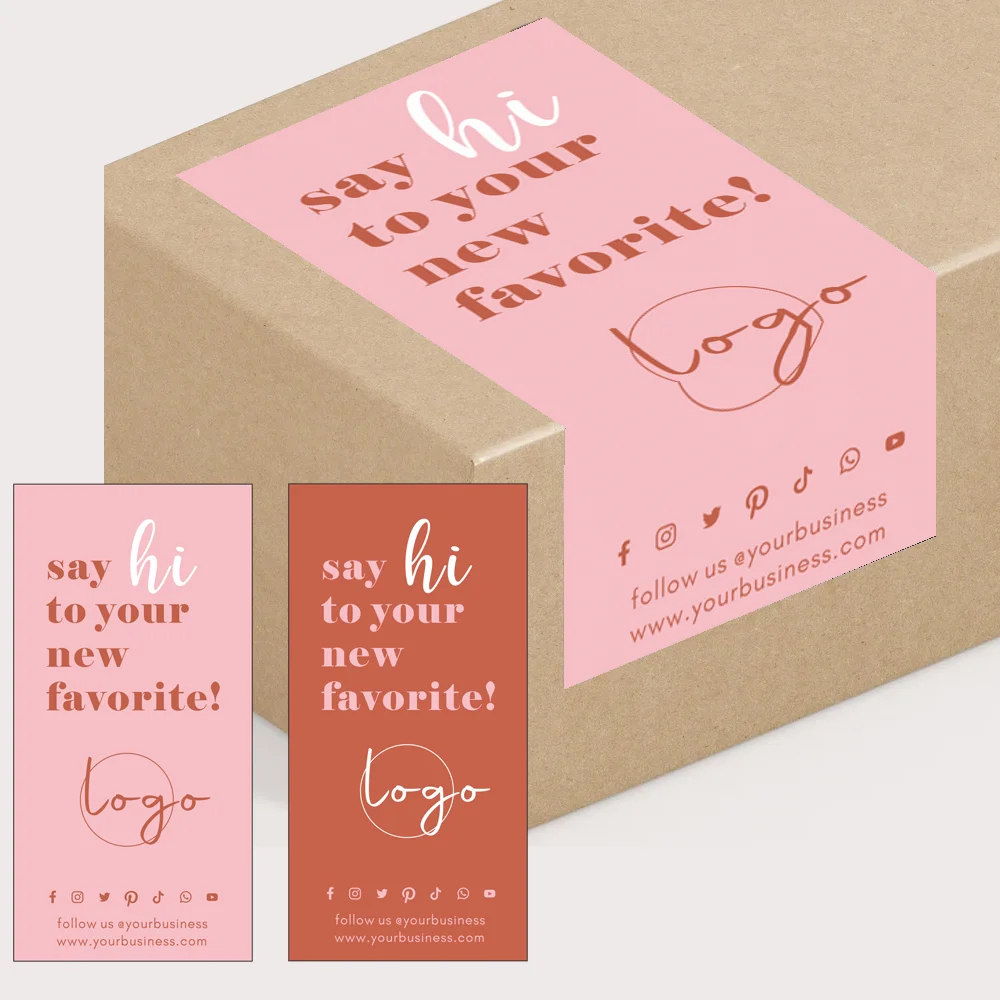 

5*10cm CustomBox Seal Label Pink Watercolor Parcel Seal Stickers Mailer Sealing Label Printable Thank You Box Stickers