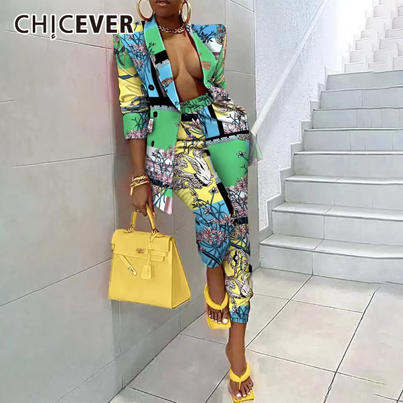 

CHICEVER, винтажные комплекты из двух предметов для женщин, с вырезами, свободные, с длинным рукавом, однобортные пальто, длинные прямые брюки дл...
