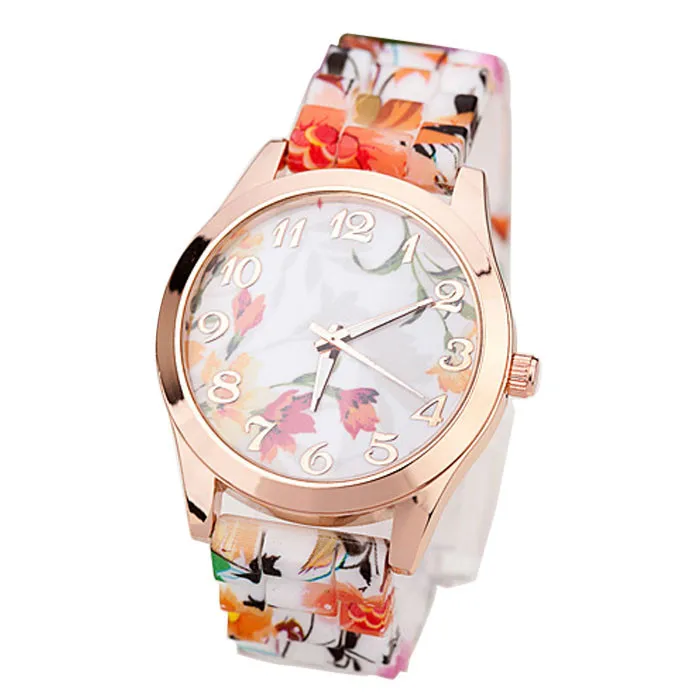 

Retro pastoral pattern all-match silicone watch Women Girl Watch Silicone Printed Flower Causal Quartz WristWatches PK5 #2