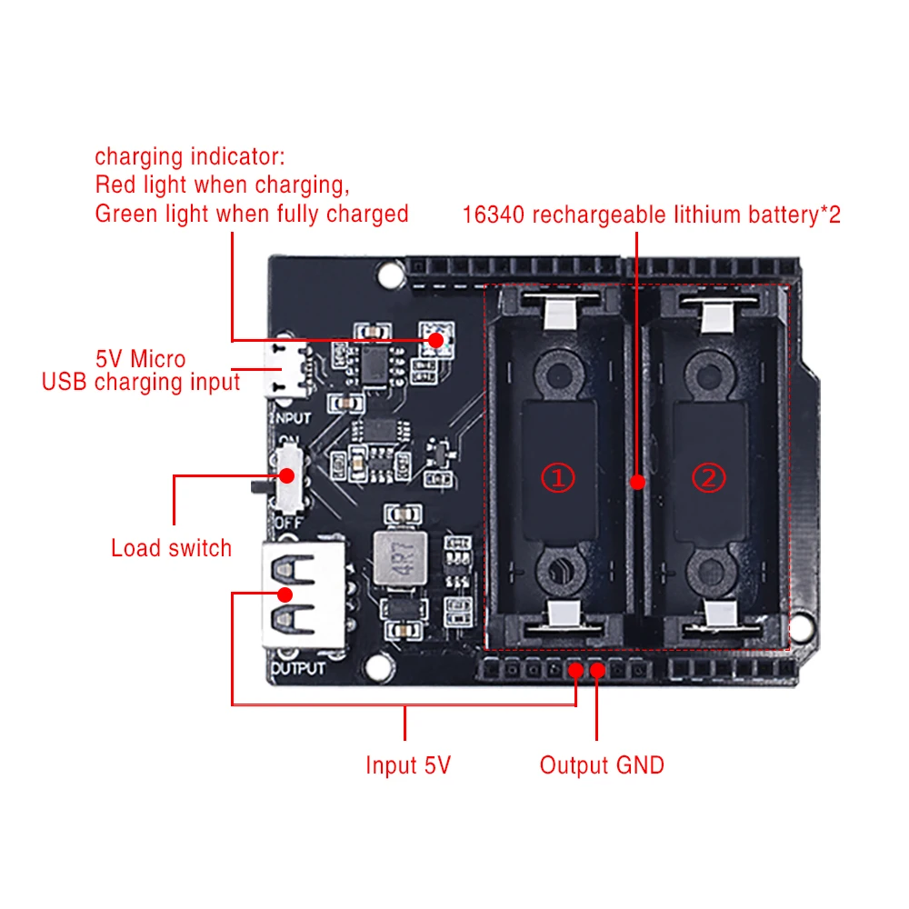 Блок питания ESP8266 ESP32 перезаряжаемый двойной литиевый аккумулятор 16340 защитный