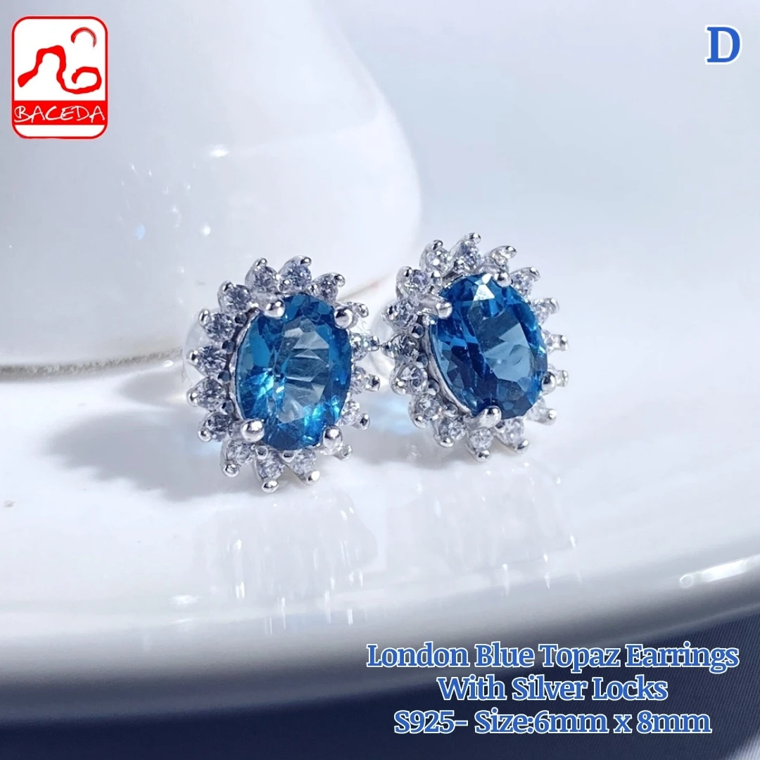 

Baceda Natural Crystals of London Blue Topaz Earrings and Necklace S925 Silver, helps you to calm down with certificate