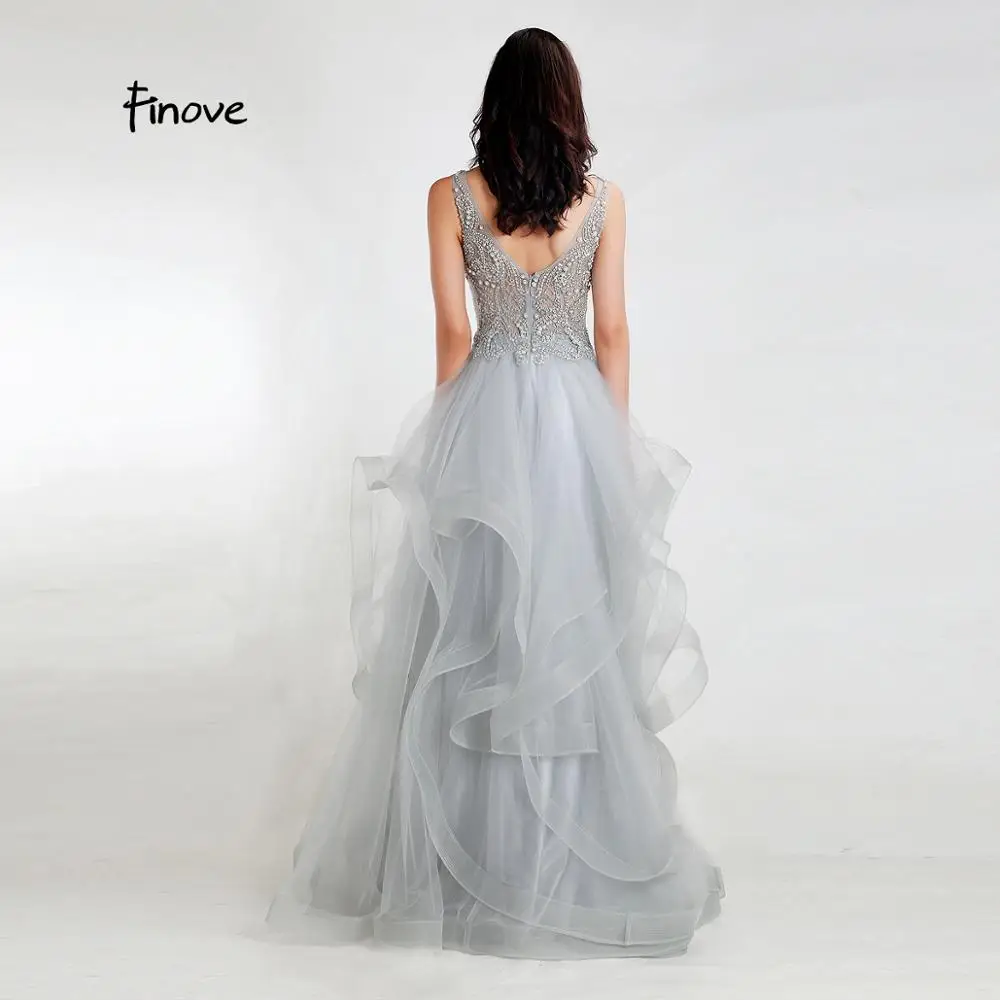 Finove Prom Dress New 2020 Sexy Tank V Neck Ruffles Beaded Long Floor Length Formal Party Gowns For Girls Plus Sizes | Свадьбы и