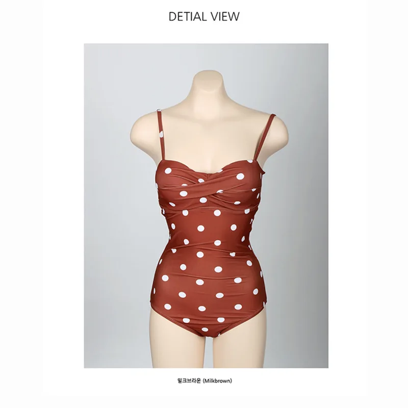 

The New Swimsuit Women's Small Breasted Steel Support Gathers Polka Dots Retro Bikini Slimming Hot Spring Swimwear