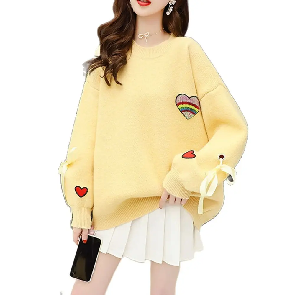 

Japanese Sweet Love Sequin Knitted Sweater Harajuku Kawaii Oversized Pullover Long Sleeve Women Spring Autumn Clothing Tops
