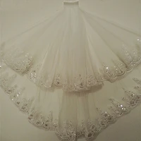 jieruize shiny wedding veils handmade beaded sequined edge two layers short tulle whiteivory bridal veils