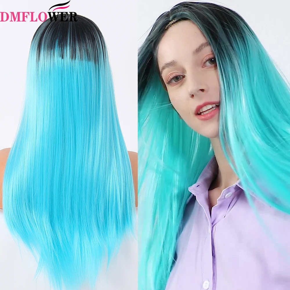 Женская синтетическая парикмахерская головная повязка GEECSKOLOVE длинные прямые волосы золотого, розового и фиолетового цветов в естественном стиле с термостойкостью для косплея, вечеринок Лолиты.