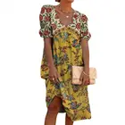 Женские платья летнее платье Лидер продаж элегантный полиэстер V образным вырезом с пышными рукавами женские с коротким рукавом свободное платье роковой женщины размера плюс