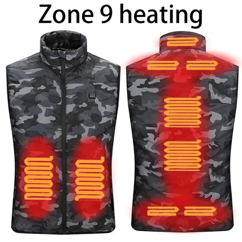

4/9 Area Heated Vest Men Winter Smart Heating Vest Cotton Women Electrical USB Heating Jacket For Camping Hiking Vest Camouflage