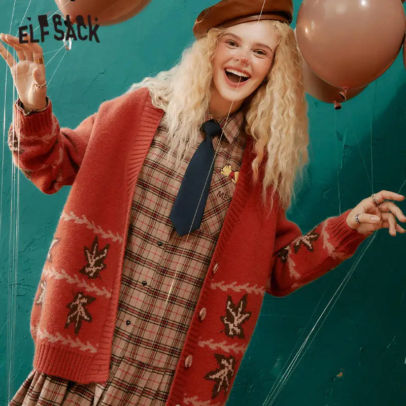 Женский однобортный Кардиган ELFSACK винтажный трикотажный Повседневный с длинным