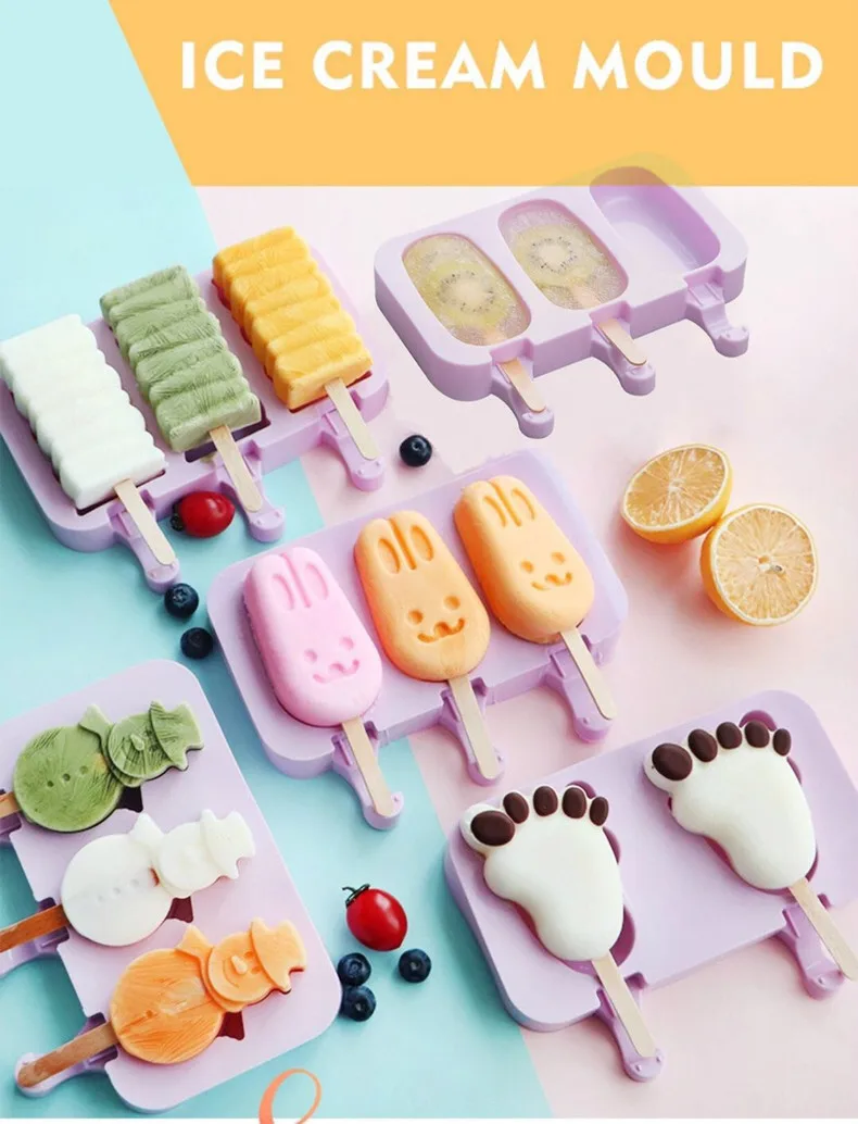 

New Cute Cartoon Silicone Ice Cream Mold Reusable Popsicle Molds DIY Homemade Ice Cream Popsicle Ice Pop Maker Mould