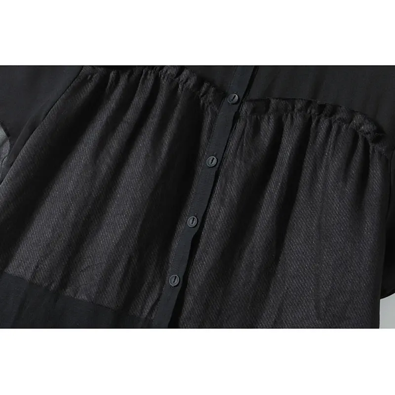 

XITAO Solid Black Dress Summer New Asymmetrical Perspective Patchwork Women Fashion Stand Collar Casual Loose Simplicity WMD0516