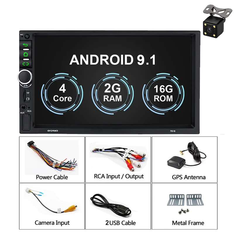 2 16G Cam 2Din Android 9,1 Автомобильный мультимедийный плеер авторадио Универсальный " сенсорный экран Автомагнитола Стерео gps MP5 плеер камера заднего вида WiFI BT - Цвет: 2 16G Cam