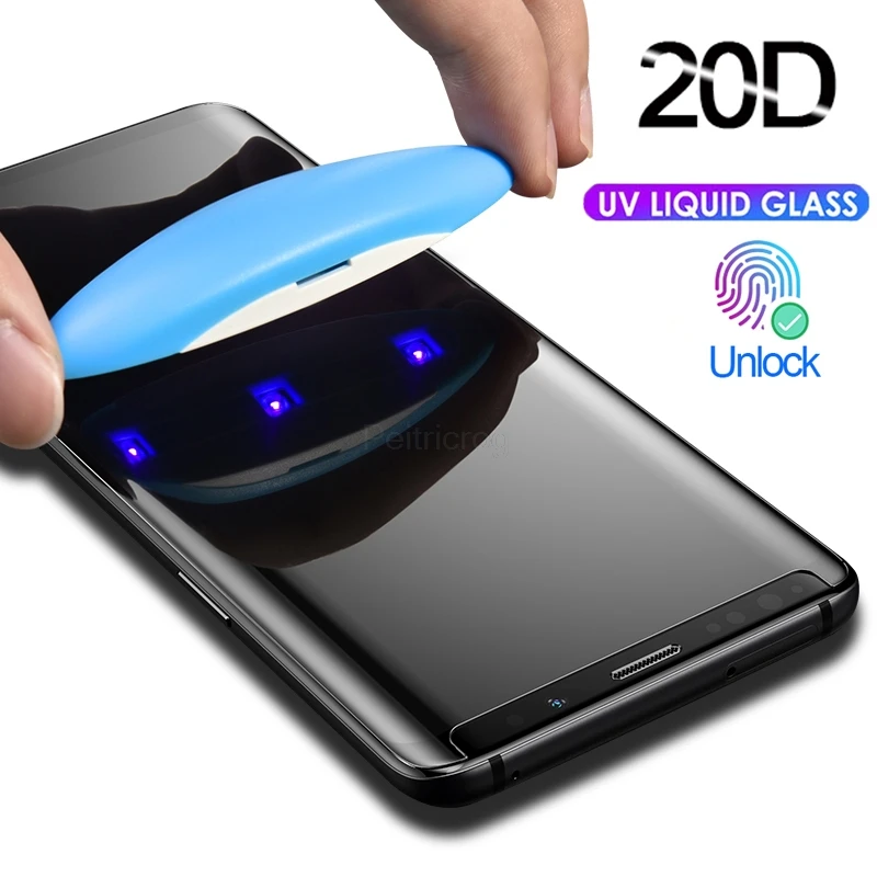 УФ Жидкий Клей закаленное стекло для Samsung Galaxy S20 Ultra S9 Plus S10 Note 9 8 10 полное покрытие