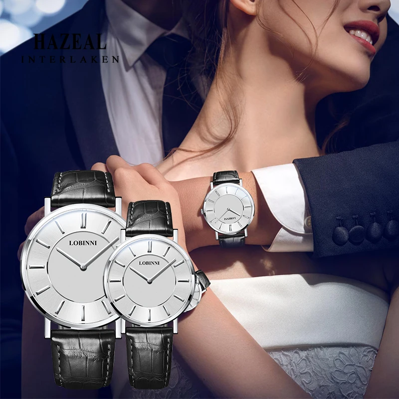 LOBINNI Switzerland Роскошные Брендовые часы для влюбленных из кожи модные наручные с