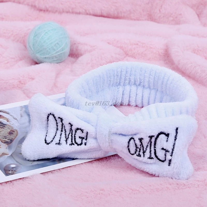 Женская широкая повязка на голову с бантиком и вышитыми буквами эластичная для