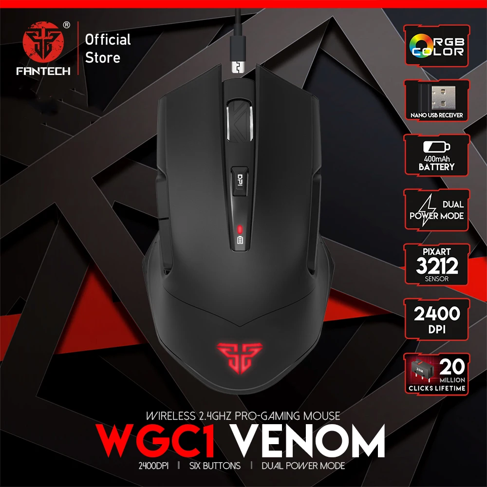 Беспроводная мышь FANTECH WGC1 с зарядным устройством RGB и 2400DPI Регулируемая игровая