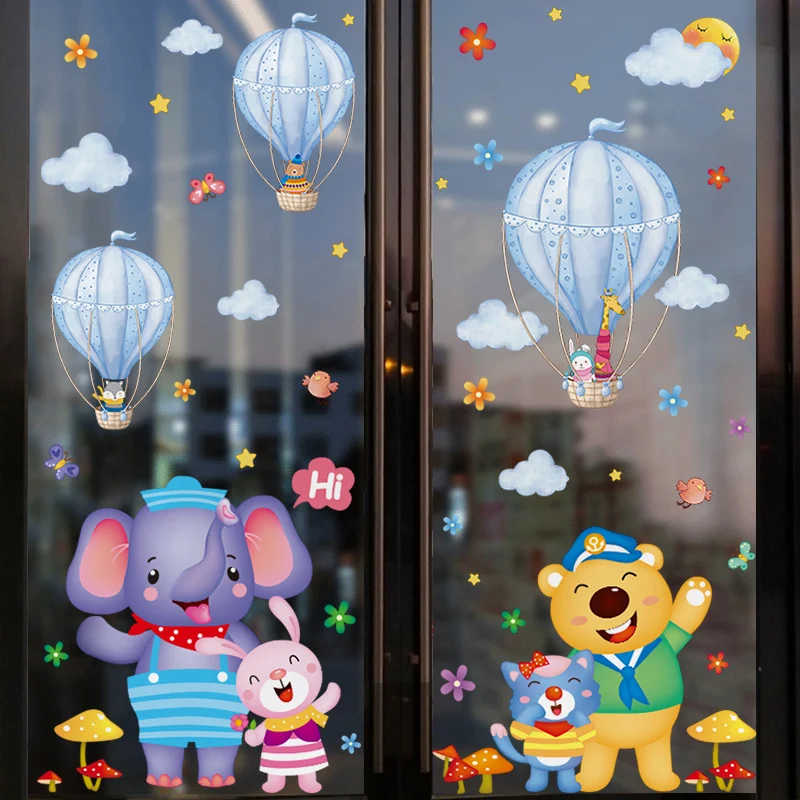 

[SHIJUEHEZI] Cartoon Animals Wall Stickers DIY Hot Air Balloons Wall Decals for Kids Rooms Baby Bedroom Nursery Home Decoration