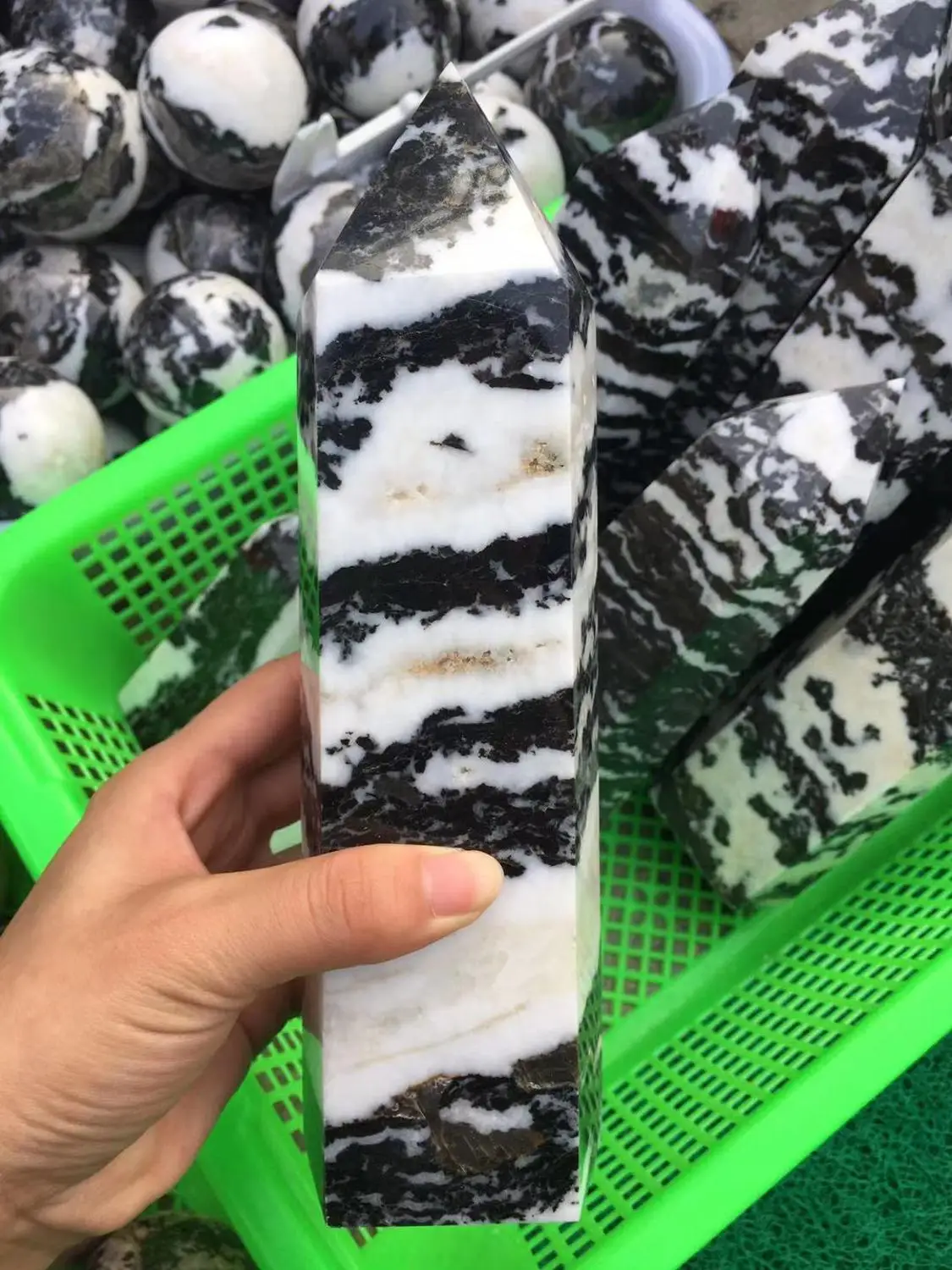 

Big size Natural zebra stone obelisk quartz crystal wand point healing for home decoration