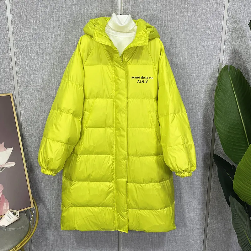 Korea Removable Hooded down Jacket Female 2022 New Winter Letter White duck down Coat Women Long Snow Outwear Street Clothing